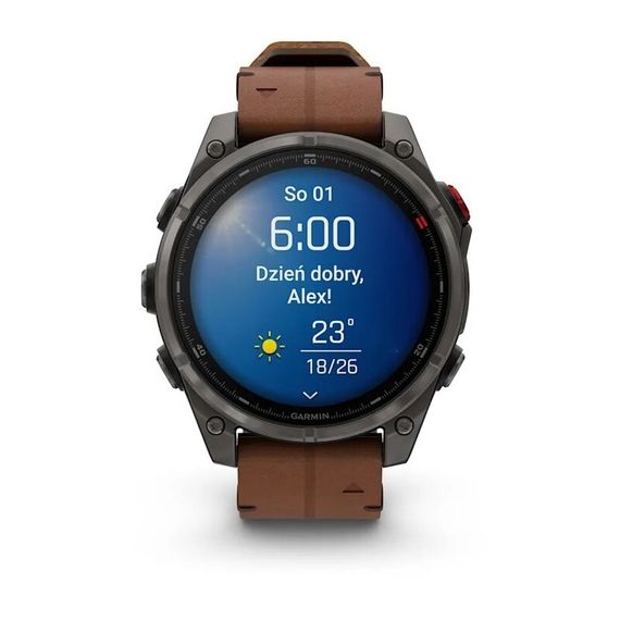 Умные часы GARMIN FENIX 8 PRO 47mm Amoled Sapphire Lens Titanium With Chestnut Leather Band Plus Pabble gray silicone