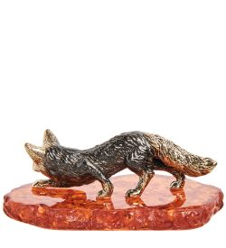 Народные промыслы AM-1398 Фигурка «Лиса на охоте» (латунь, янтарь)