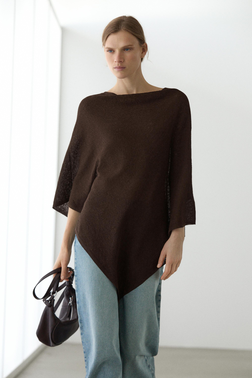 Massimo Dutti Хлопковая накидка асимметричного кроя, коричневый