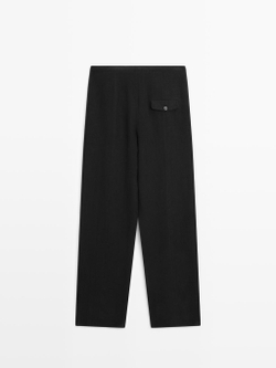 Massimo Dutti Струящиеся брюки из смесовой льняной ткани с декоративными карманами, черный