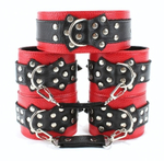 Набор кожаных красно-черных БДСМ-аксессуаров (Цвет: красный с черным)