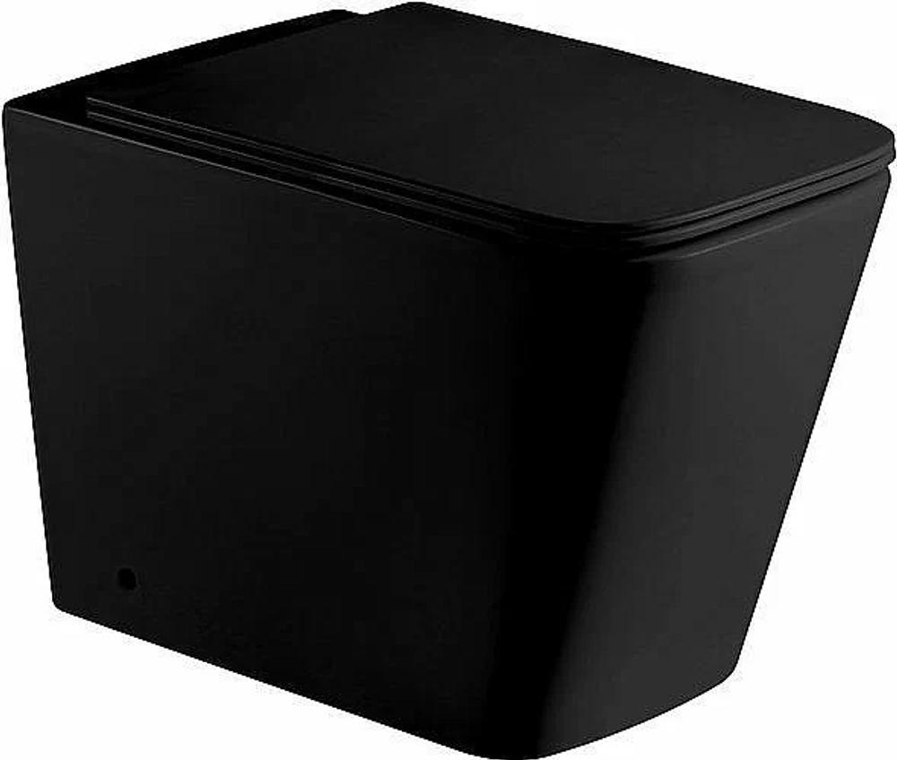 Комплект унитаза WeltWasser AMBERG 404 + GELBACH 002 MT-BL + AMBERG RD-CR черный матовый, безободковый, с крышкой микролифт, с бачком скрытого монтажа и кнопкой хром глянцевый