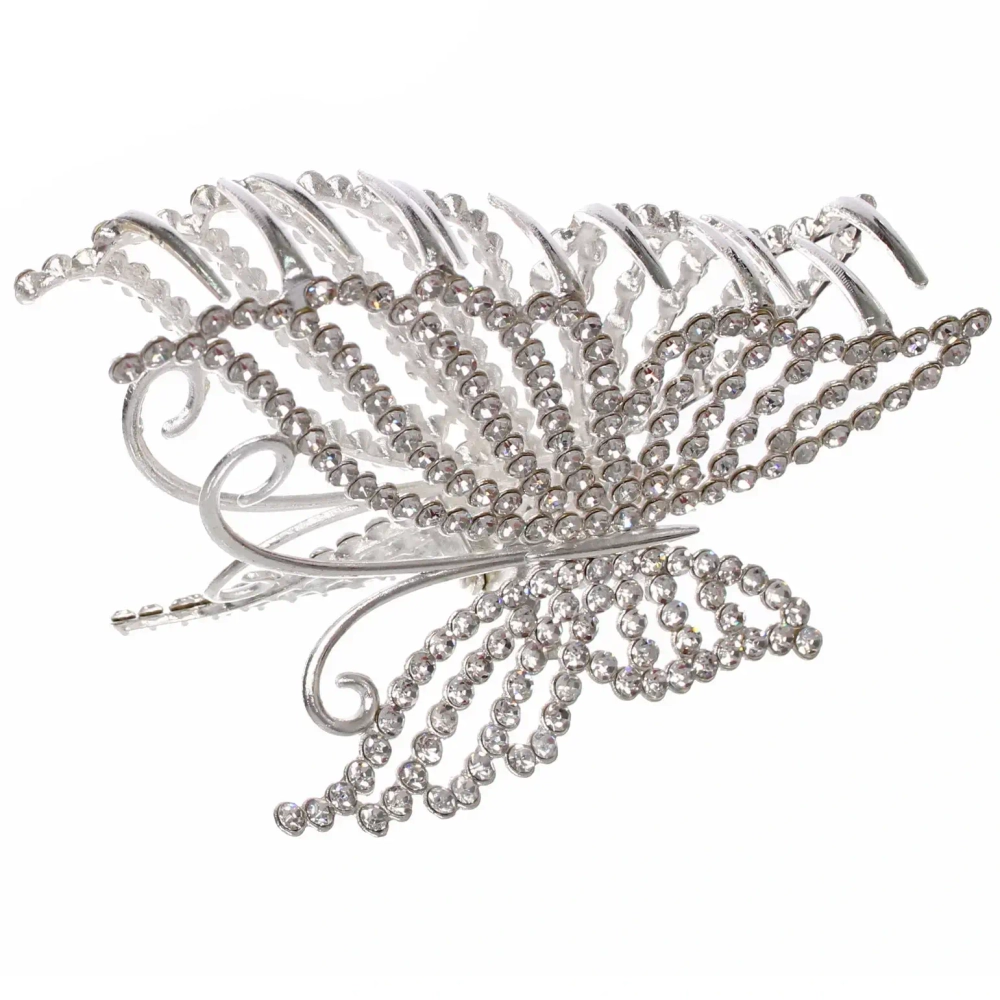 Заколка - краб для волос со стразами на блистере «ДЕ Палма», бабочка, цвет золото и серебро, 10*6.5см (пакет с подвесом)