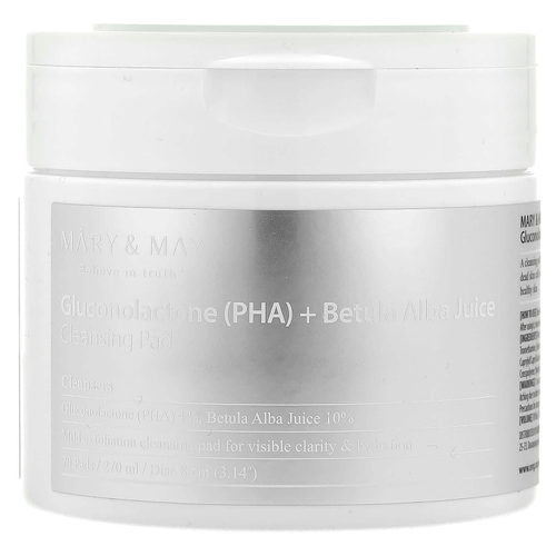 Mary & May, очищающий диск с глюконолактоном (ПГК) и соком березы белой, 70 шт., 270 мл
