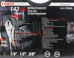 Набор инструментов 142+6пр. 1/4''3/8''1/2''(6-гран.)(4-36мм, 27,30,32,36-12гр.)+(ключи трещоточные:8х10,12х13,14х15,16х17,18х19мм, бокорезы-7'') FORCEKRAFT FK-41421-5 PREMIUM