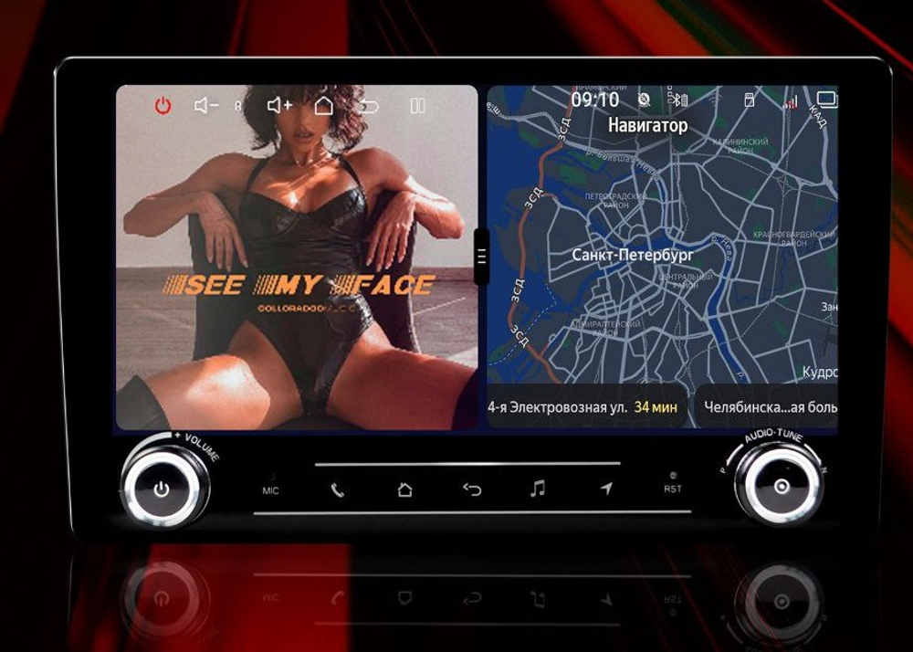 Магнитола в 10" рамку с экраном 9.2" QLED с крутилками - RedPower 850 PRO, Android 14, CarPlay, SIM-слот