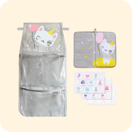 Набор для детского сада: кармашек, коврик, наклейки. Котик