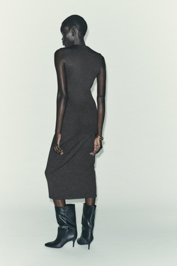 ZARA ПЛАТЬЕ МИДИ С ПУГОВИЦАМИ, ТЕМНЫЙ АНТРАЦИТ