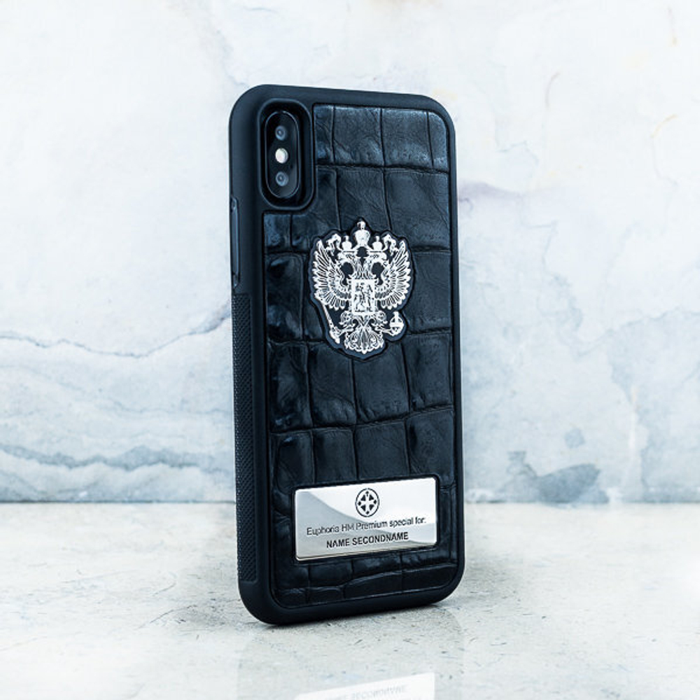 Дорогой чехол iPhone с персонализацией - Герб России - Euphoria HM Premium - натуральная кожа