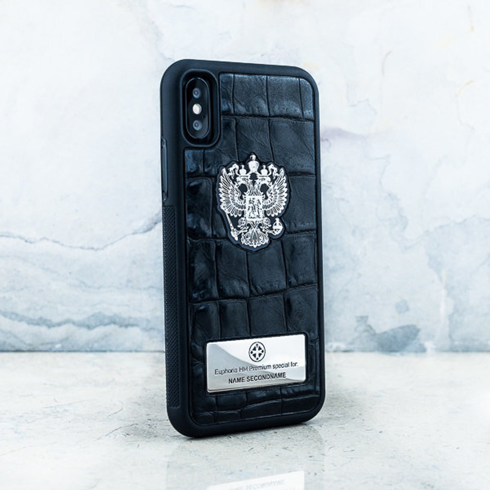 Эксклюзивный чехол iPhone 15 Pro Именной чехол с Гербом РФ Euphoria Premium  CROC – купить за 15 800 ₽ | Euphoria HM