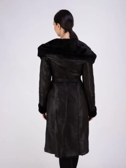 Дубленка женская зима натуральная длинная с капюшоном Турция