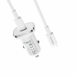 Автомобильный адаптер на USB белый, кабельType-C to Lightning, Borofone BZ12B, 3A, QC3.0, 012351
