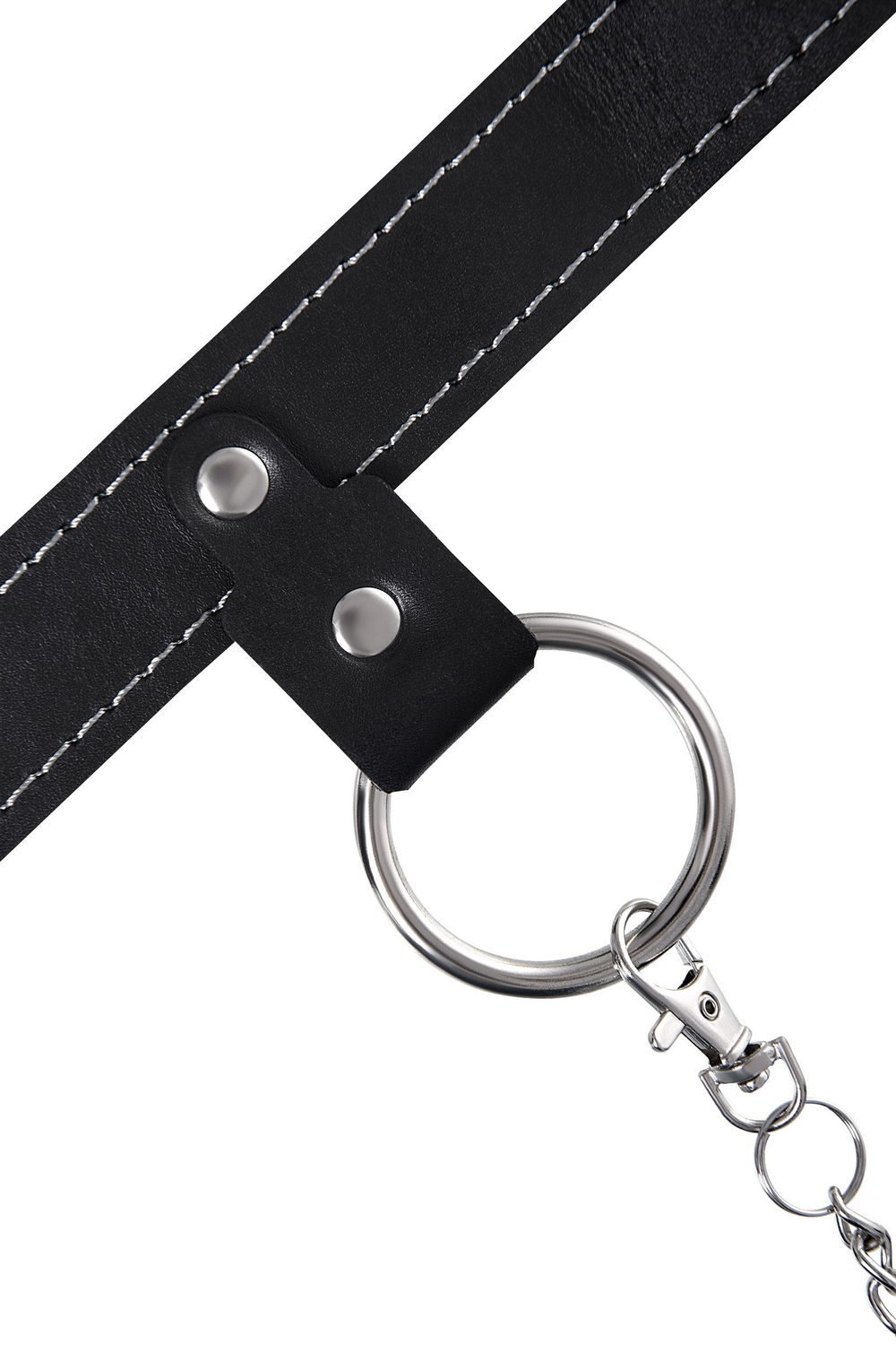 Черный узкий однослойный ошейник с серебристым поводком-цепочкой (Цвет: черный)