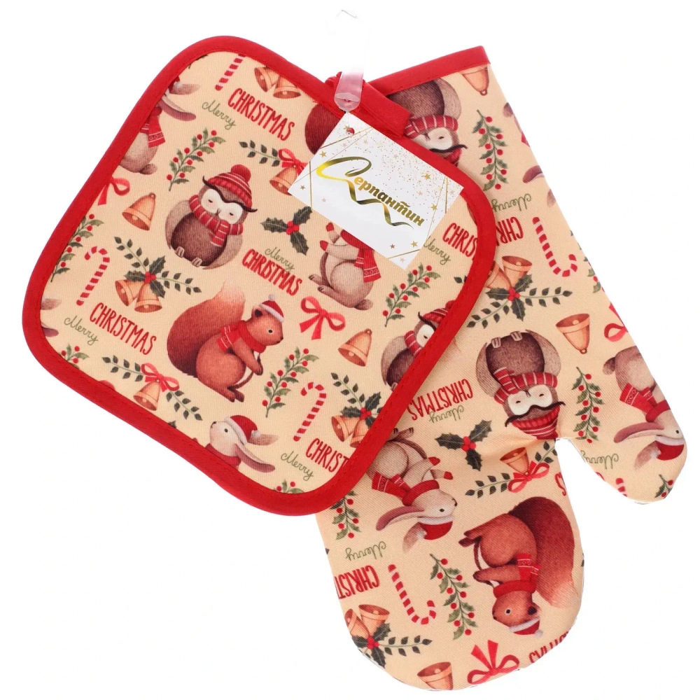 Прихватка в наборе с варежкой «Лесные зверушки» ,17,5*17,5 см и 26*17,5 см