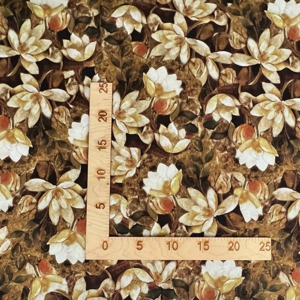 БЕЖЕВЫЕ МАГНОЛИИ НА ШОКОЛАДНОМ ФОНЕ - 100% ХЛОПОК 5