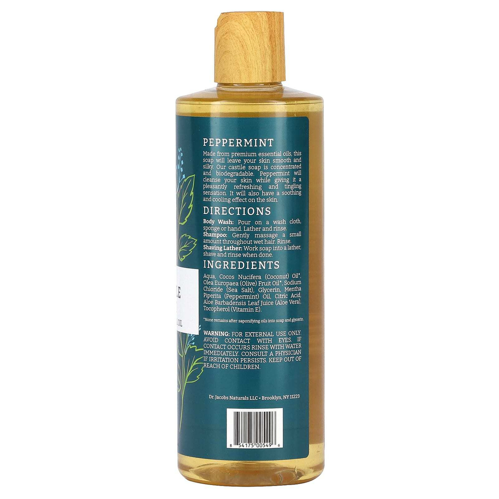 Dr. Jacobs Naturals, Гель для душа на растительной основе, эфирное масло перечной мяты, 473 мл (16 унций)