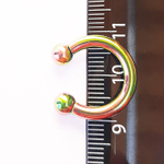 Циркуляр ( утяжелитель), подкова для пирсинга: диаметр 12 мм, толщина 3 мм, диаметр шариков 5 мм. Сталь 316L., радужное анодирование ( бензинка) 1 шт