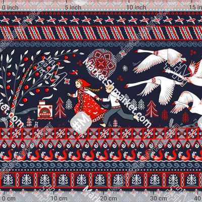 Гуси-лебеди в стиле мезенской росписи by Irina Skaska 210 DPI