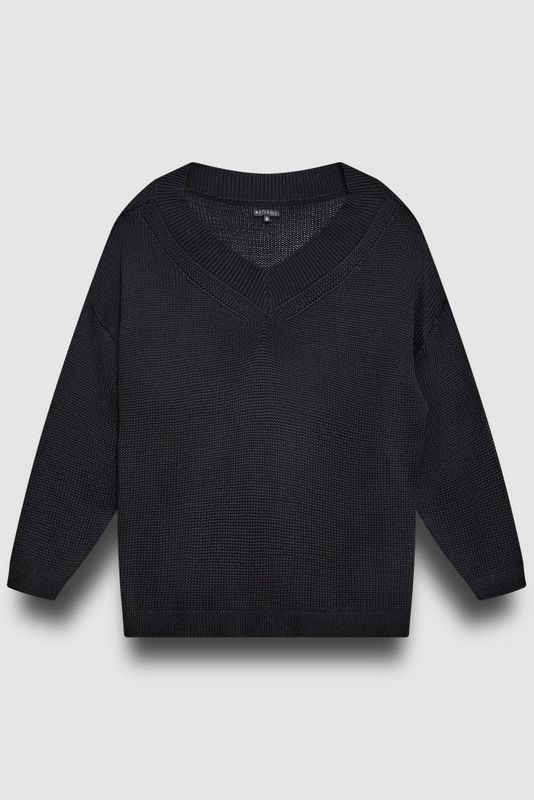 Джемпер вязаный на одно плечо, черный