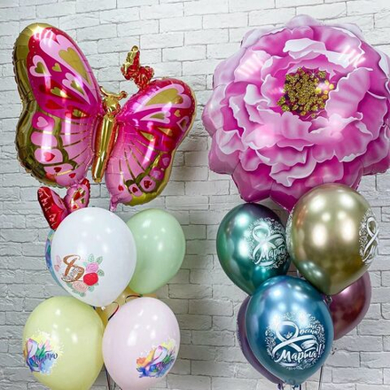 Роскошный букет воздушных шаров с бабочкой и цветочком