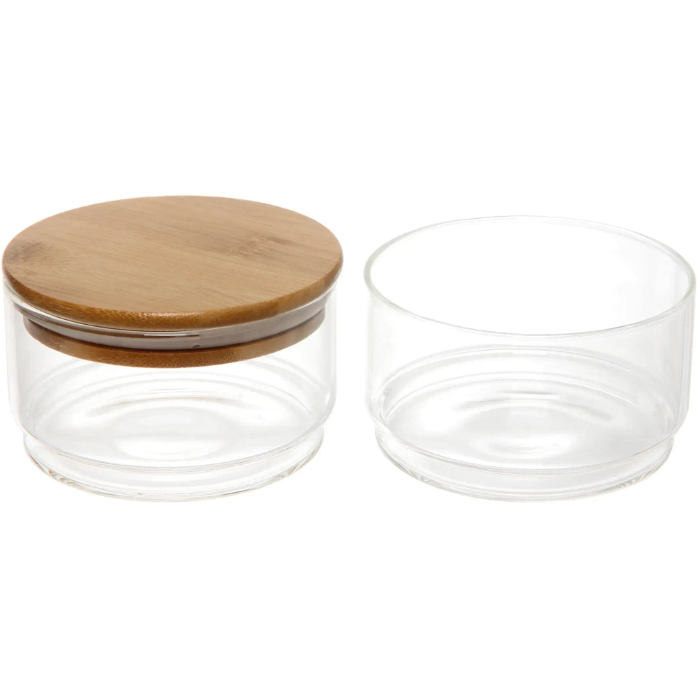 Банка для продуктов стеклянная «Хай-Тек» в наборе 2*400мл с бамбуковой крышкой 11*6см