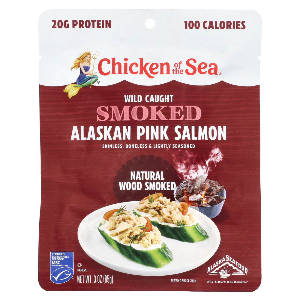 Chicken of the Sea, Аляскинская горбуша, копченая из дикой рыбы, натуральное копчение на древесине, 85 г (3 унции)