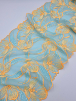 Вышивка на сетке среднеэластичная Мятно-бирюзовый/оранжевый К717 левая