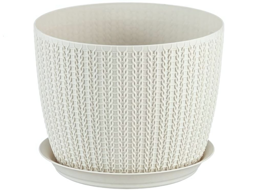 Кашпо Вязание D180мм с поддоном 2,8л (Белый ротанг)