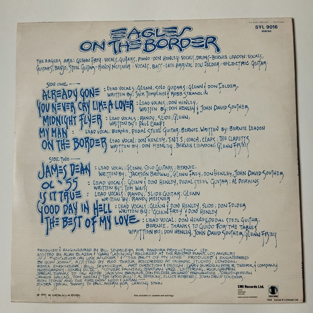 Винтажная виниловая пластинка LP Eagles On The Border (UK 1974)