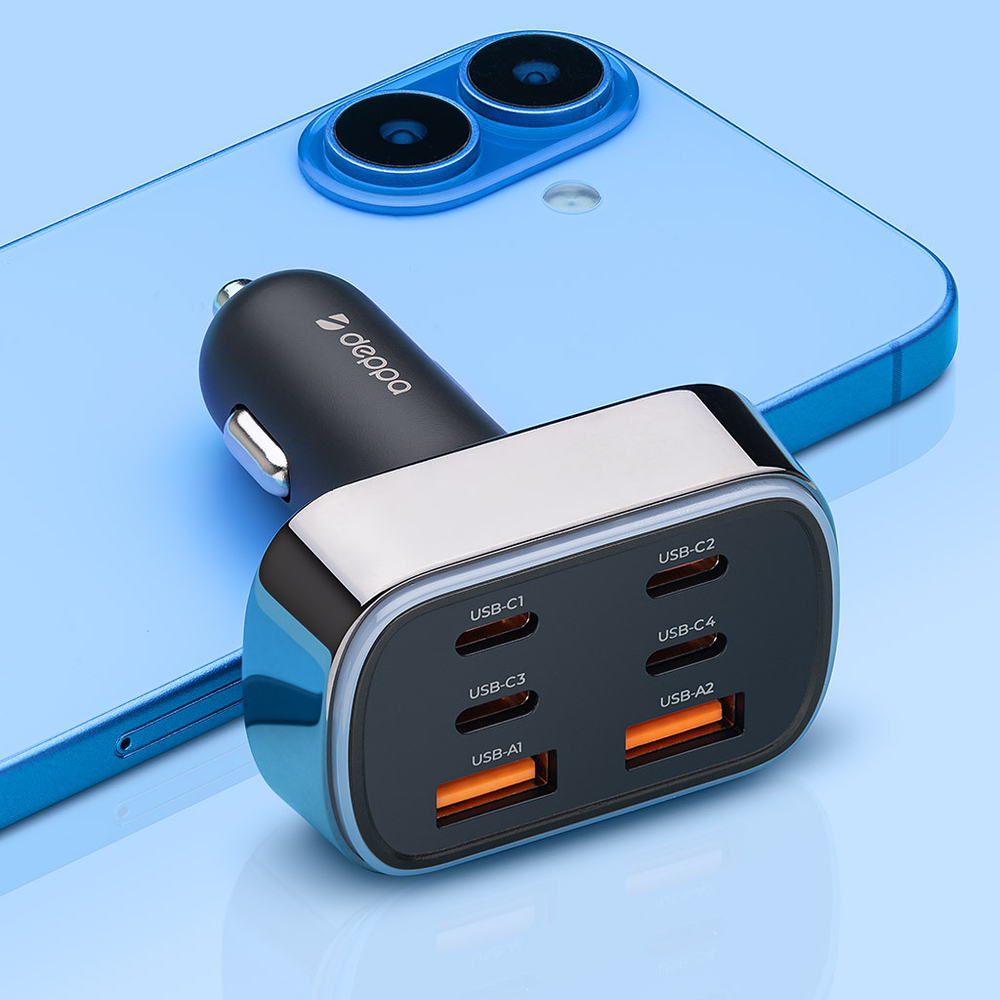 Автомобильное зарядное устройство 2xUSB-A + 4xUSB-C, 105Вт, 3А, PD, QC, черный