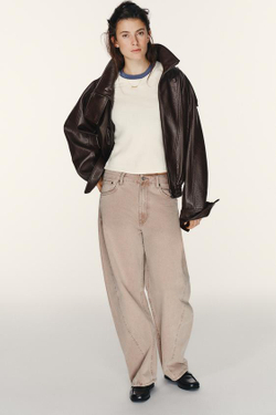 ZARA ДЖИНСЫ TRF BAGGY BALLOON СО СРЕДНЕЙ ПОСАДКОЙ, ЛИНЯЛЫЙ РОЗОВЫЙ