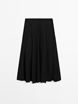 Massimo Dutti Расклешенная юбка миди с декоративной строчкой, черный