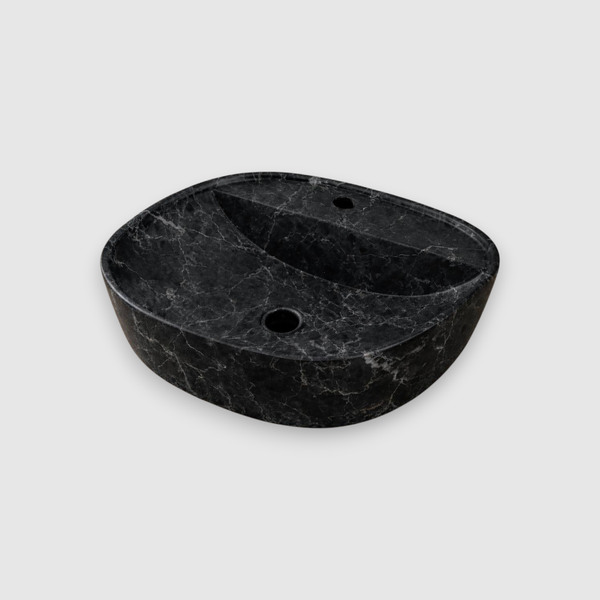 Раковина накладная овальная, с полочкой для смесителя 405x405x120 мм SPIN 40 CG.23598 мрамор черный