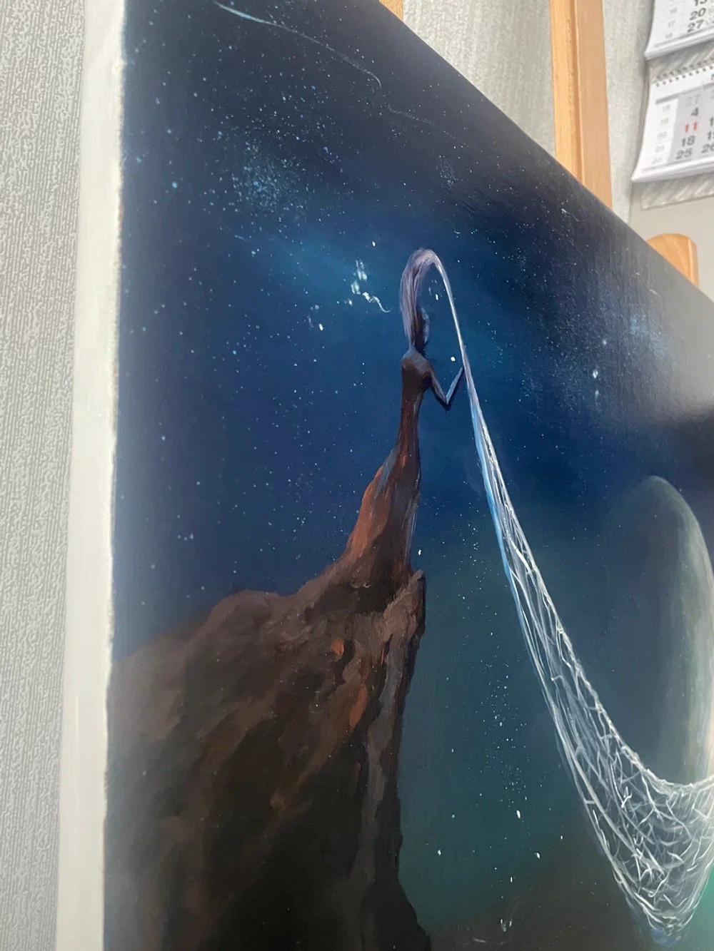 Картина маслом на холсте "Лунная паутинка" 80х60 см. Деревянный подрамник. Художник Наталия Осадчук