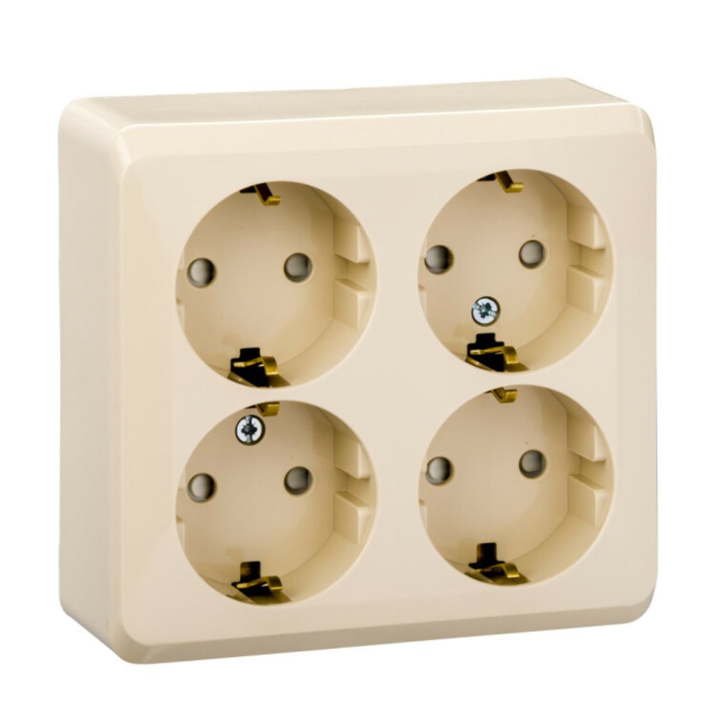 Schneider Electric ЭТЮД Крем Розетка 4-местная открытая установка с заземляющими контактами со шторками PA16-208K