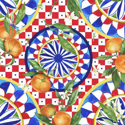 сицилийские мотивы, каретто принт, мандарины