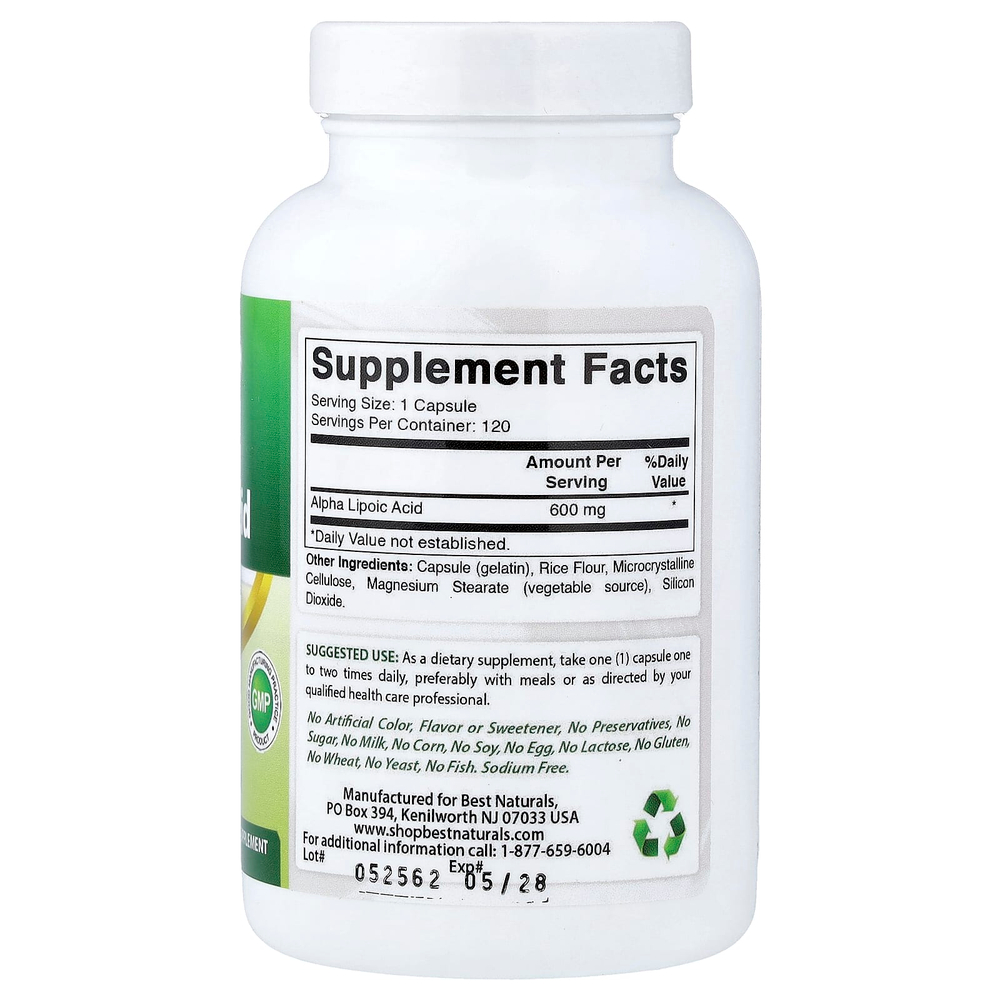 Best Naturals, Alpha Lipoic Acid, 600 mg, 120 Capsules