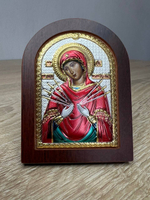 Семистрельная БМ, икона арочная, красное дерево, эмаль  60х75