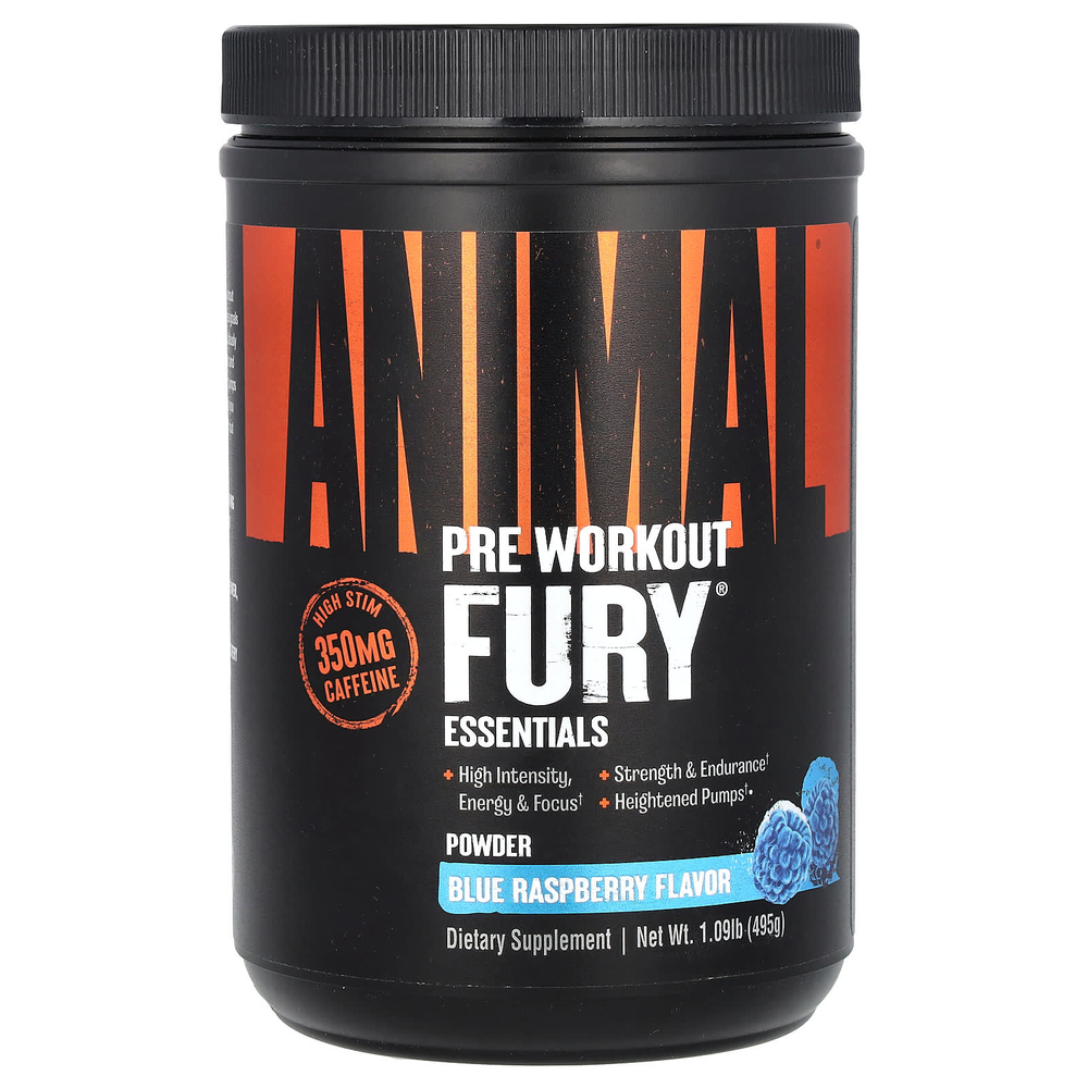 Animal, Fury Essentials, предтренировочный комплекс, со вкусом голубой малины, 495 г (1,09 фунта)