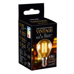 LED-G45-5W-AMBER-E14-VLF Лампа светодиодная Vintage. Форма шар. янтарная колба. Картон. TM Volpe