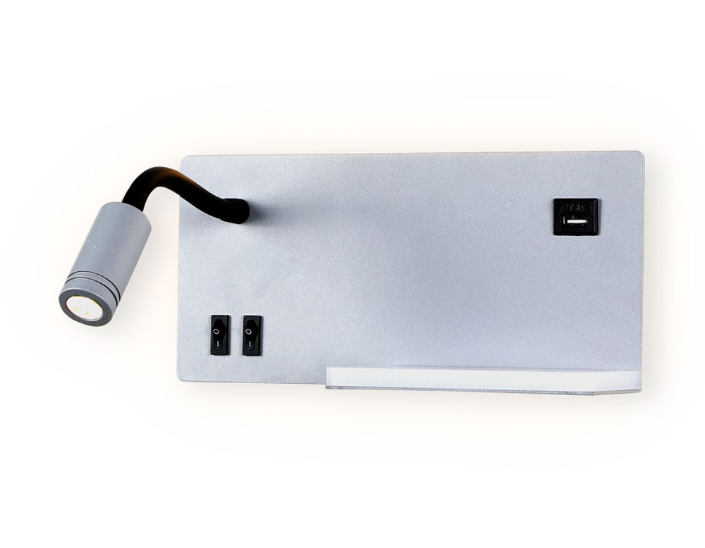 Настенный светодиодный светильник с полкой, выключателем и USB портом FW292 GR/BK серый/черный LED 4200K 5W+3W 260*150*110