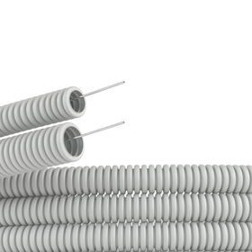 Труба гофрированная ПВХ d 16 мм, лёгкая с протяжкой, 100м, цвет серый DKC 91916