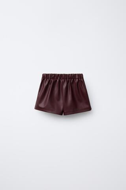 ZARA ЮБКА-ШОРТЫ ИЗ ИСКУССТВЕННОЙ КОЖИ СО СКЛАДКАМИ, БУРГУНДИ