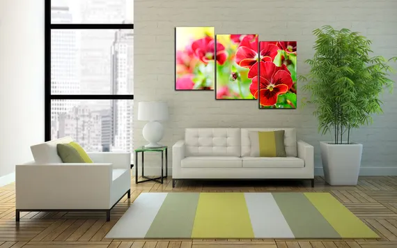 Модульная картина "Цветы анютины глазки "