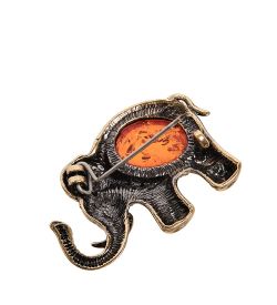 AM-2391 Брошь «Слоник» (латунь, янтарь)
