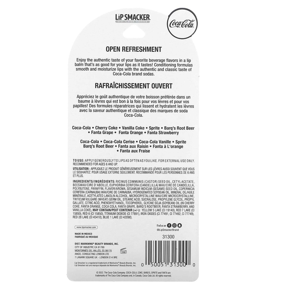 Lip Smacker, Coca-Cola, бальзам для губ, ассорти, 8 упаковок, 4 г (0,14 унции)