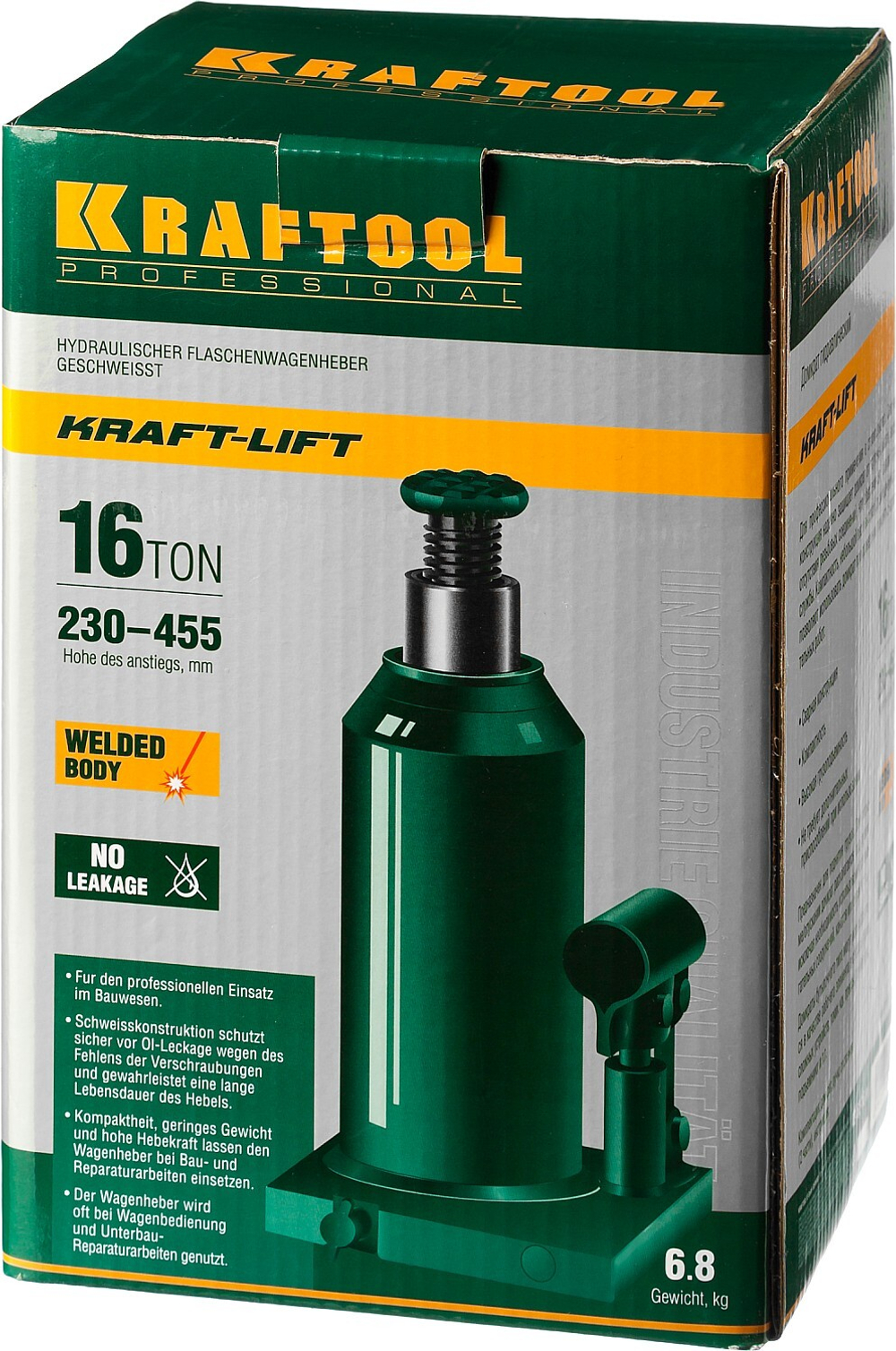 KRAFTOOL KRAFT-LIFT, 16 т, 230 - 460 мм, бутылочный гидравлический домкрат (43462-16)