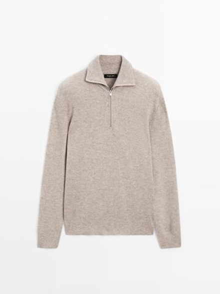 Massimo Dutti Вязаный свитер с воротником-стойкой на молнии, экрю