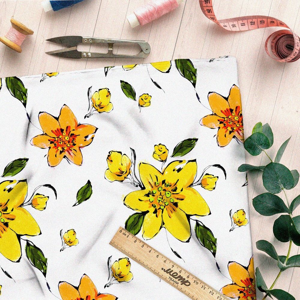 Ткань ниагара желтые цветочки
