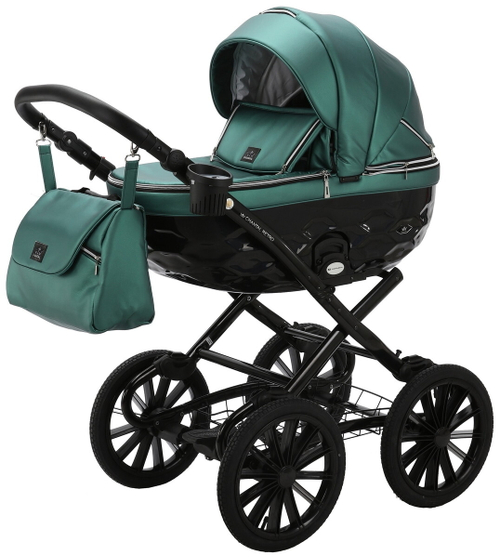 Детская коляска Adamex Chantal Retro Deluxe 2 в 1 C105A (ИЗУМРДНАЯ 100% КОЖА-ХРОМ МОЛНИИ)
